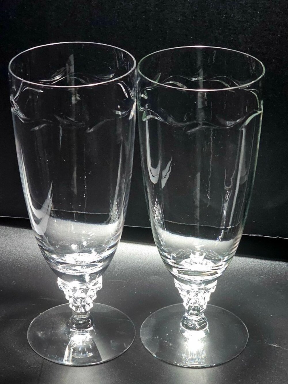 2 Tiffin Franciscan Mimi Ice Tea Glasses cut crystal botanical leaf sculpted - Picture 5 of 8